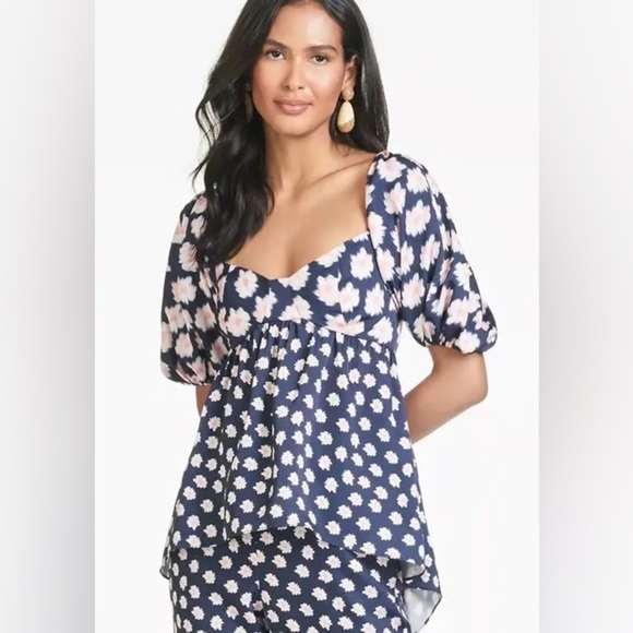 New! Sachin & Babi Lyra Baby Doll Top in Blue & Pink Ikat Floral 🌸 sz 0 NWT! - Picture 2 of 14